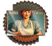 Calcomanías imprescindibles, sombrero, impermeable, vintage, Murder is Wrong, póster con mujer en delantal para Hydro Flask | Calcomanías de vinilo geniales para regalo de vacaciones agradecidas (12 x