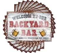 Calcomanías inapropiadas con texto en inglés "Welcome to Our Backyard Bar Orgullosamente sirviendo lo que traigas graciosas", 10 calcomanías de mecánico divertidas para parachoques (12 x 18 cm)