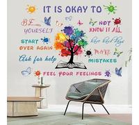 Calcomanías inspiradoras de pared con texto en inglés "It is Okay to Be Yourself", calcomanías de arte de pared de árbol con cita motivacional, decoración de pared de vinilo autoadhesivo colorido para