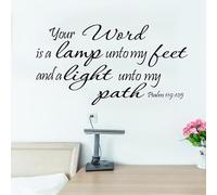 Calcomanías inspiradoras de pared con versículo bíblico - "Your Word is a Lamp Unto My Feet" Salmo 119:105, calcomanía de vinilo motivacional para dormitorio, sala de estar, oficina y decoración de