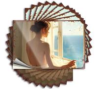 Calcomanías para autos, con la luz del sol, Serenity: A Woman Enjoys The View of The Ocean from Her Wi, 10 unidades, divertidas calcomanías (6 x 9 cm)