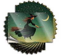 Calcomanías para caja de herramientas, una bruja vuela en un palo de escoba bajo una luna creciente, 10 calcomanías de broma para adultos, calcomanías de caja de herramientas y diciembre (12 x 18 cm)