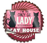 Calcomanías para coche con texto en inglés "Welcome to The Crazy Cat Lady's Cat Lady's Cat House", 10 unidades, calcomanías divertidas para parachoques de coches (12 x 18 cm)