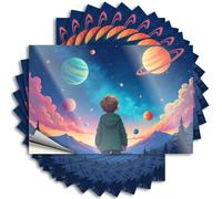 Calcomanías para coche y niño mirando planetas coloridos en el cielo, 10 calcomanías divertidas para parachoques de automóviles (8 x 12 cm)