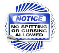 Calcomanías para coches con texto en inglés "Notice No Spitting or Cursing Perlowed", 10 unidades, pegatinas para cascos duros y calcomanías para caja de herramientas (8 x 12 cm)