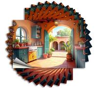 Calcomanías para coches, una cocina colorida con vista al patio al aire libre, 10 calcomanías para parachoques de coches (12 x 18 cm)