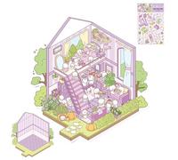 Calcomanías para crear tu propia escena, calcomanía de casa de dibujos animados, efecto 3D, herramienta de decoración de álbumes de recortes, calcomanías de paisajismo de habitación pequeña