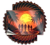 Calcomanías para decoración de dormitorio | Siluetas paseando a lo largo de lava-camino entre palmeras bajo un fuego paquete único de calcomanías de dardos (12 x 18 cm)