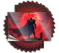 Calcomanías para decoración de puerta, despegar y pegar, un caballero oscuro se coloca antes de una luna de sangre, vinilo impermeable para café (12 x 18 cm)