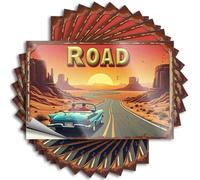 Calcomanías para decoración de puertas | Open Road Adventure: Driving Through The Desert Sunset Funky para decoración de moldes (6 x 9 cm)