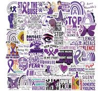 Calcomanías para detener la violencia doméstica, 50 unidades, prevención de la violencia doméstica, impermeables, calcomanías decorativas para portátiles, calcomanías decorativas, color morado, para