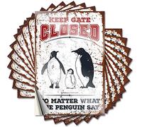 Calcomanías para parachoques con texto en inglés "Keep Gate Closed No Matter What The Penguin Say Funny Sticker", 10 piezas de letreros divertidos para decoración del hogar (6 x 9 cm)