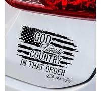 Calcomanías para parachoques de coche con texto en inglés "God Family Country in That Order" Charlie Kirk True American Hero Calcomanías para parachoques de coche, silenciadas pero no olvidadas, mosca