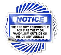 Calcomanías para tu coche Aviso que no somos responsables del robo de fuego o el vandalismo fuera o dentro de cualquier calcomanía Venicle, 10 calcomanías divertidas para tu coche (8 x 12 cm)