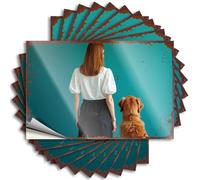 Calcomanías para ventana de coche, diseño de niña y golden retriever mirándose entre sí contra la parte trasera azul, 10 piezas divertidas para decoración del hogar, letreros de cueva para hombre (6 x