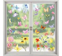 Calcomanías para Ventanas Primavera, 8 Hojas de Calcomanías para Ventanas con Flores y Mariposas,Calcomanías de Pascua para Ventanas Autoadhesivas de Doble Cara y Reutilizables para Vidrios y Vitrinas