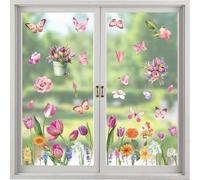 Calcomanías para Ventanas Primavera, 9 Hojas de Calcomanías para Ventanas con Flores y Mariposas,Calcomanías de Pascua para Ventanas Autoadhesivas de Doble Cara y Reutilizables para Vidrios y Vitrinas
