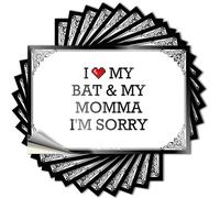 Calcomanías pequeñas con texto en inglés "I Love My Bat & My Momma I'm Sorry Tiny | Decoración de dormitorio, funda de vinilo impermeable con diseño de fútbol, adhesivo extraíble (12 x 18 cm)