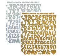 Calcomanías pequeñas de vinilo con purpurina de 1 pulgada, 352 calcomanías brillantes de números del alfabeto para letreros, decoración, álbumes de recortes, manualidades, oro y plata