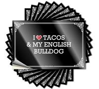 Calcomanías resistentes a los arañazos, impresión estética mate para funda de teléfono de invierno | Juegos a prueba de rayos UV, paquete I Love Tacos & My English Bulldog (8 x 12 cm)