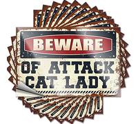 Calcomanías y calcomanías de sombrero duro Beware of Attack Cat Lady Funny Sticker 10 piezas de pegatinas de broma para adultos y hombres cueva bar (12 x 18 cm)