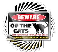 Calcomanías y calcomanías de sombrero duro con el texto en inglés "Beware of Cats", 10 unidades de pegatinas de broma para adultos y hombres (12 x 18 cm)