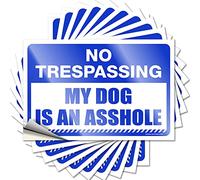 Calcomanías y calcomanías divertidas para caja de herramientas, con texto en inglés "No Trespassing My Dog is an Ass-le", 10 piezas de letreros de garaje para hombres (12 x 18 cm)
