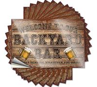 Calcomanías y calcomanías para coche, con texto en inglés "Welcome to Our Backyard Bar Orgullosamente sirviendo lo que traigas, 10 calcomanías personalizadas divertidas (12 x 18 cm)