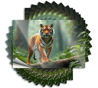 Calcomanías y calcomanías para coche, diseño de tigre que se encuentra majestuosamente en el bosque, 10 unidades, calcomanías divertidas para parachoques de adultos (6 x 9 cm)