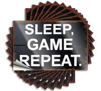 Calcomanías y calcomanías para coche, dormir, juego, repetición: la vida de un jugador, 10 calcomanías divertidas para decoración de cueva de hombre (12 x 18 cm)