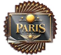 Calcomanías y calcomanías para coche, emblema parisino dorado con alas y diseño ornamentado, 10 calcomanías de broma para adultos (6 x 9 cm)