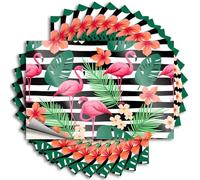 Calcomanías y calcomanías para coche, flamencos, flores y rayas: un patrón tropical, 10 calcomanías divertidas para decoración y accesorios de cueva de hombre (12 x 18 cm)