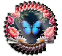 Calcomanías y calcomanías para coche, mariposa azul entre flores rosas, 10 calcomanías divertidas para decoración de cueva de hombre y accesorios (12 x 18 cm)