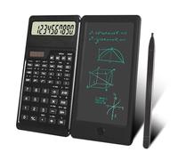 Calculadora científica avanzada con 450 funciones, pantalla de 4 líneas, funciona con energía solar y pilas, bloc de notas y tableta de escritura LCD borrable, ideal para estudiantes y profesionales,