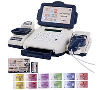 Calculadora de juegos de simulación, caja registradora de juguete con escáner, función de calculadora caja registradora para niños con tarjeta de crédito de dinero, compras educativas hasta juguetes