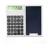 Calculadora ligera de 12 dígitos con tablero único escrito a mano, diseño compacto y LCD grande para una mayor facilidad de uso (blanco)