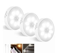 Caldarax 3 Pack Luz Nocturna LED Recargable por USB, Luces Sensor de Movimiento Interior, Blanco Cálido/Blanco Frío, Luz Nocturna Sensor Movimiento para Escalera, Armario, Pasillo, Cocina, Dormitorio