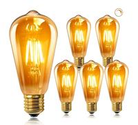 Caldarax Bombilla Edison Vintage LED E27 ST64 4W Regulable, 40W Equivalente, AC 220V, 400LM, Ámbar Blanco Cálido 2700K, Retro E27 Bombillas Filamento Decorativas para Cafés, Restaurante, Paquete de 6