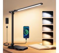 Caldarax Lámpara Escritorio LED Regulable, Flexo de Escritorio 5 Modos y 10 Niveles de Brillo, Puerto USB/Control Táctil/Temporizador 45min/Cuidado Ocular/Función Memoria, Lampara LED(Negro)