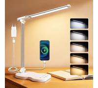 Caldarax Lámpara Escritorio LED Regulable, Flexo de Escritorio 5 Modos y 10 Niveles de Brillo, Puerto USB/Control Táctil/Temporizador 45min/Cuidado Ocular, para Lectura, Estudio, Trabajar(Blanco)