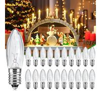 Caldarax Paquete de 20 Bombillas de Vela E10 24V 3W, 30LM Blanco Cálido 2700K Bombillas Puntiagudas, Bombilla de Repuesto Arco de Vela, para Candelabros, Luces de Puente, Árbol de Navidad
