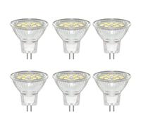 Caldarax Paquete de 6 Focos LED 3W MR11 GU4 12V 24V, 35mm*35mm, Blanco Frío 6000K, Equivalente a Lámpara Halógena de 30W, 300LM, Haz de 120°, con Vidrio Protector Transparente, No Regulable