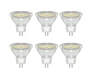Caldarax Paquete de 6 Focos LED 3W MR11 GU4 12V 24V, 35mm*35mm, Blanco Frío 6000K, Equivalente a Lámpara Halógena de 30W, 300LM, Haz de 120°, con Vidrio Protector Transparente, No Regulable