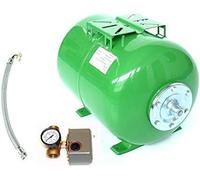 Caldera a presión de 100 litros + accesorios, tamaño altura 47 cm, longitud 69 cm, diámetro 44 cm. Depósito de expansión para agua doméstica. Capacidad máxima: Presión de 8 bares.