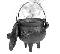 Caldero De Hierro Fundido con Tapa Y Asa Halloween 3.94x2.95x2.95 Pulgadas Caldero Vela Decorativa Quema De Incienso Caldero De Brujería Olla Estrella Caldero De Hierro Fundido Caldero De Hierro