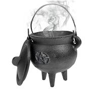 Caldero de Hierro Fundido con Tapa y Mango Halloween 3.94x2.95x2.95 pulgón Cauldron Vela Decorativa Incienso en Quema de brujería, Estrella, Hierro Fundido