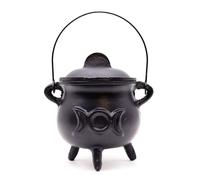 Caldero de hierro fundido, perfecto para brujería, hechizos de energía, altar de Halloween, pagano y rituales wiccanos (Triple Luna, 12 x 15 cm)