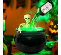 Caldero decorativo de Halloween, hervidor de bruja con niebla, caldero de bruja grande, decoración de Halloween, con pociones mágicas flotantes, botellas, decoración, accesorios para jardín, carnaval