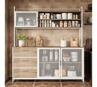 Caldion Armario de Cocina Con Encimera, Buffet Alto Con 3 Cajones, Vitrina Con Estantes para Salón y Comedor