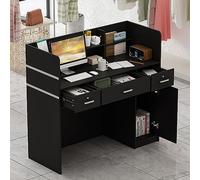 Caldion Mostrador de Recepción para Caja y Venta al por Menor, Mesa de Mostrador con Gran Espacio de Almacenaje, Cintas Plateadas, para Oficina Boutique SPA Negro